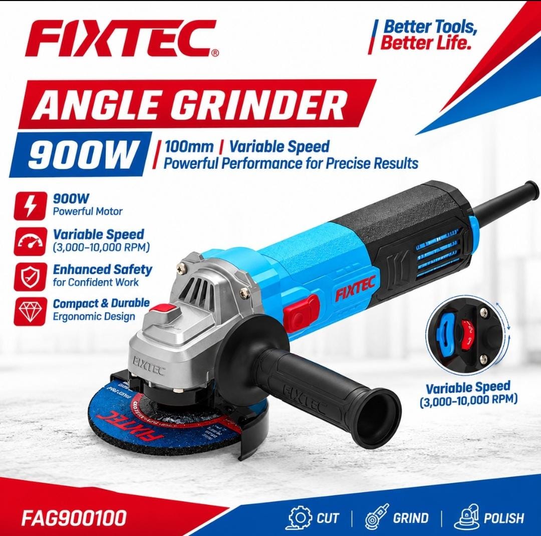 FIXTEC 900W 100mm (4") Variable Speed Angle Grinder - FAG900100V FIXTEC